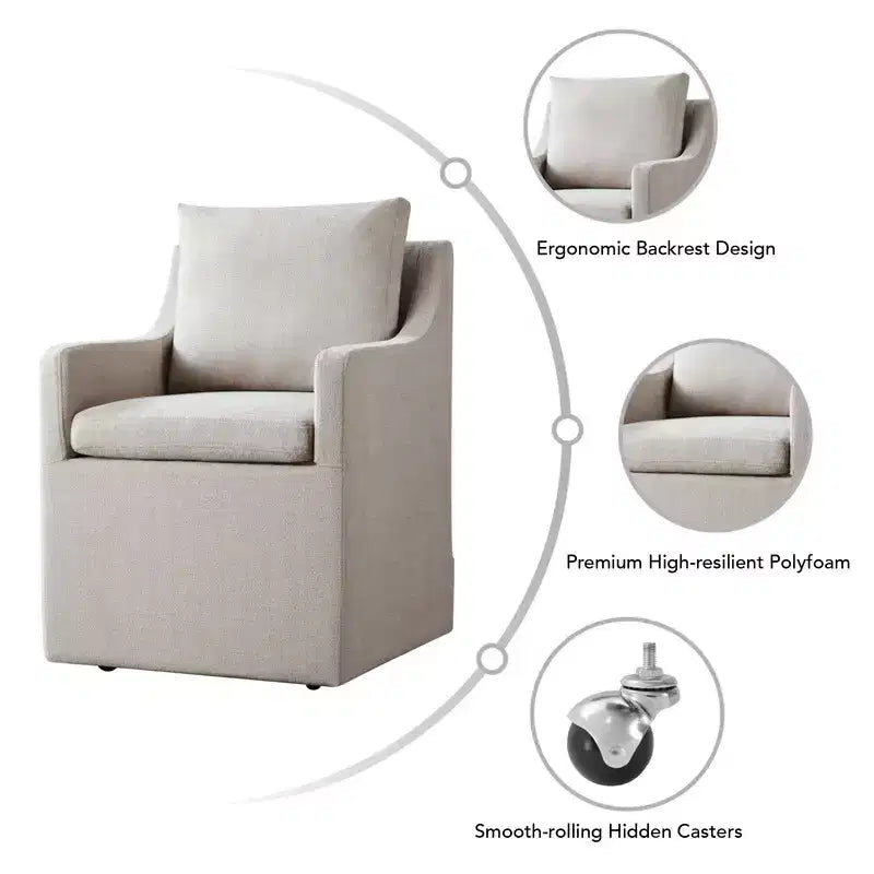 Modern Upholstered Dining Arm Chair with Hidden Casters & Under-Seat Storage