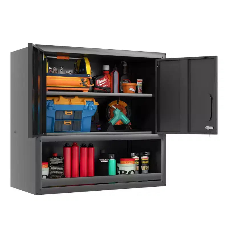 VIYET 30H Wall-Mounted Steel Cabinet - Locking Doors + Open Drawer + Adjustable Shelf, Cold-Rolled Steel, Garage/Office/Warehouse/Home/School