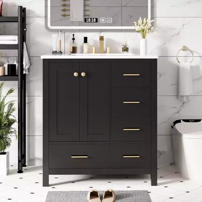 30-Inch Bathroom Vanity with Sink, Storage Drawers & Soft-Close Doors