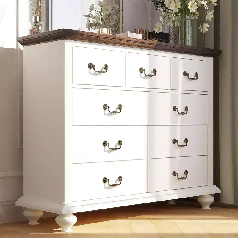 9 Drawers Dresser, Wood Rustic Chest of Drawers with Metal Handles, Storage Organizer for Bedroom, Living Room
