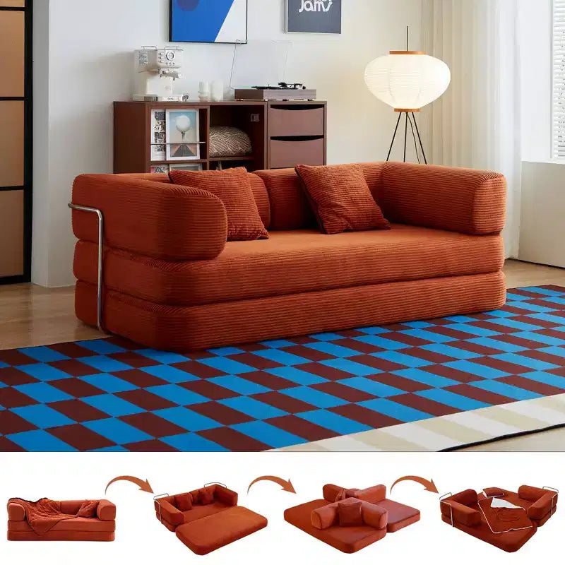 Okak Convertible Floor Sofa Bed Loveseats with Blanket & Pillows,Corduroy Fabric Futon Couch for Living Room,Apartments