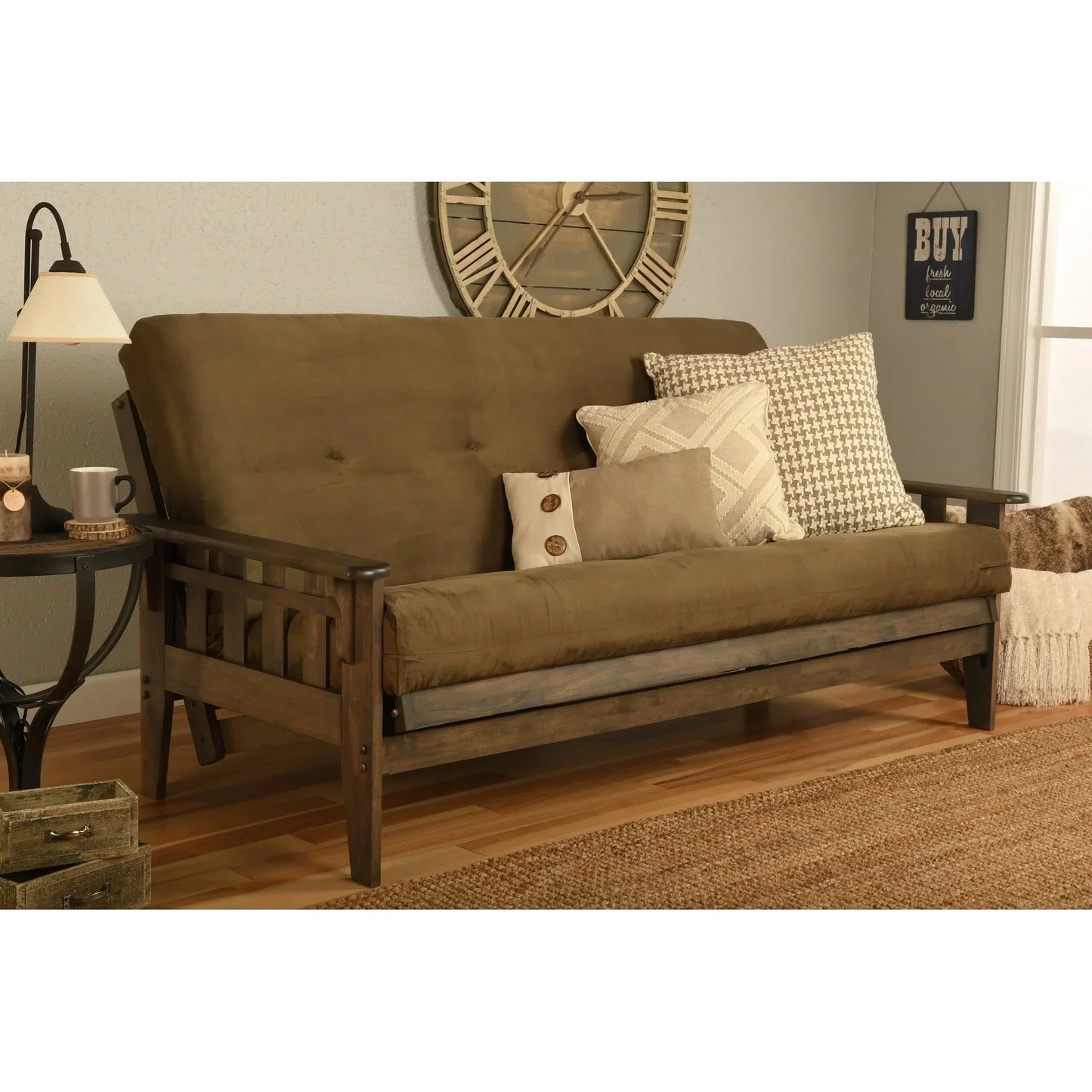 Full-size Rustic Walnut Futon Set with Mattress
