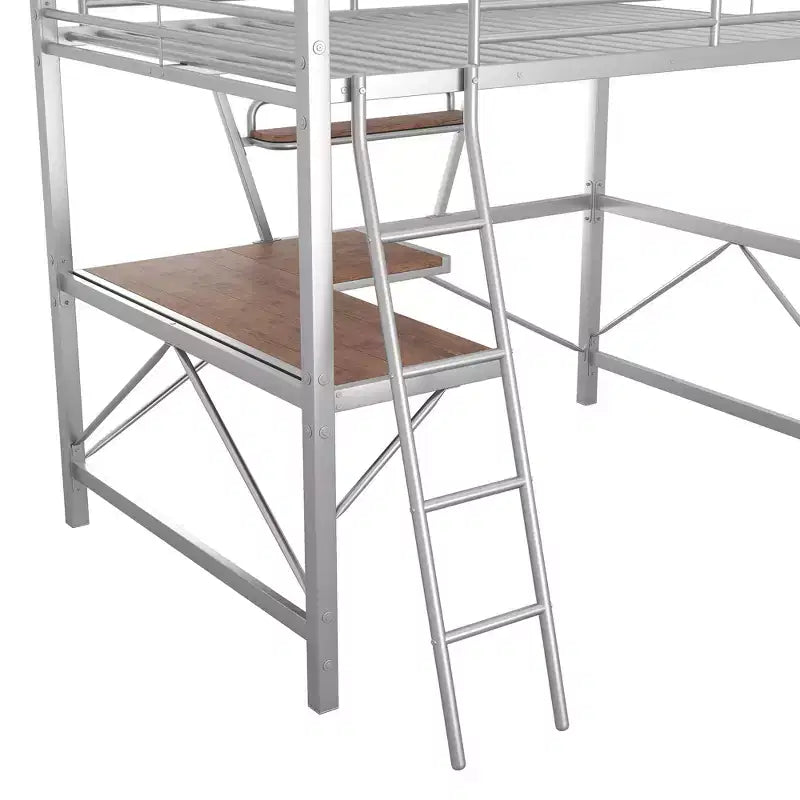Metal Twin Size Loft Bed with Desk for Kids Teens, Hight Twin Loft Bed Frame with Small Shelf