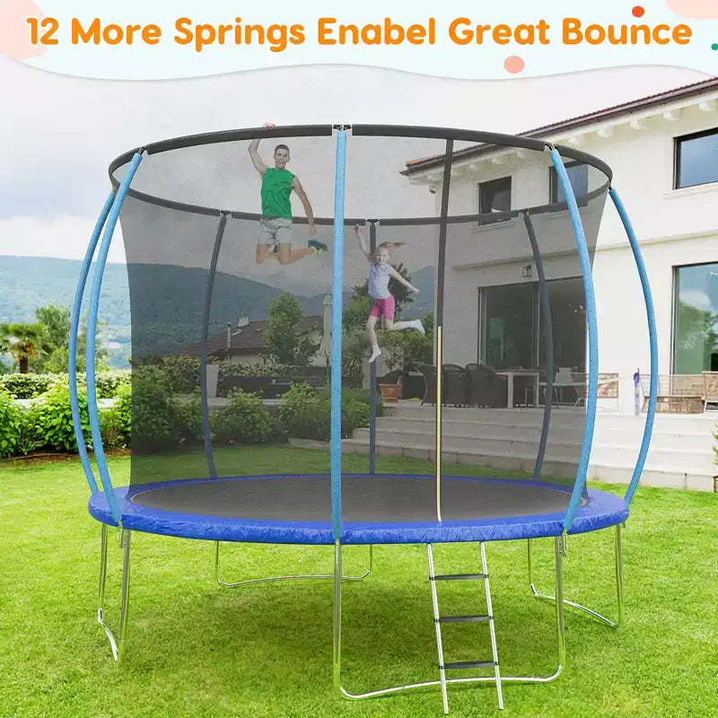Outdoor Trampoline, 12FT Trampoline with Safety Enclosure - 440Lbs Capacity ASTM F2225-15 Certified No-Gap Net Rust-Resistant for Kids Adults