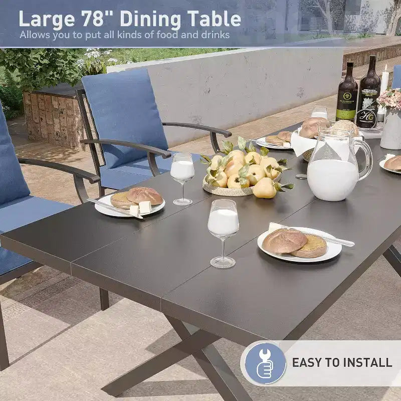 ALAULM 16 Piece Patio Dining Set Outdoor Furniture, Metal Patio Furniture Set 14 Fixed Chairs and 2 Large Tables with Umbrella for Garden