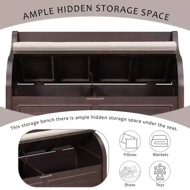 GDFStudio Fanny Entryway Multifunctional Storage Bench with Upholstered Seat and Safety Hinge