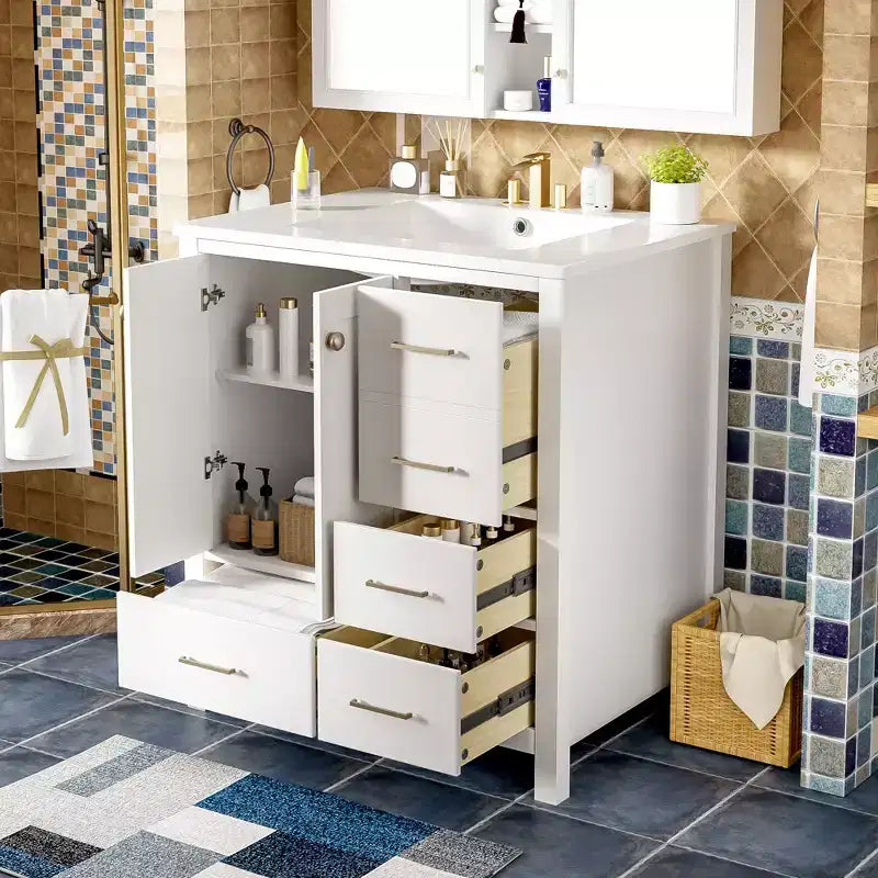 30-Inch Bathroom Vanity with Sink, Storage Drawers & Soft-Close Doors