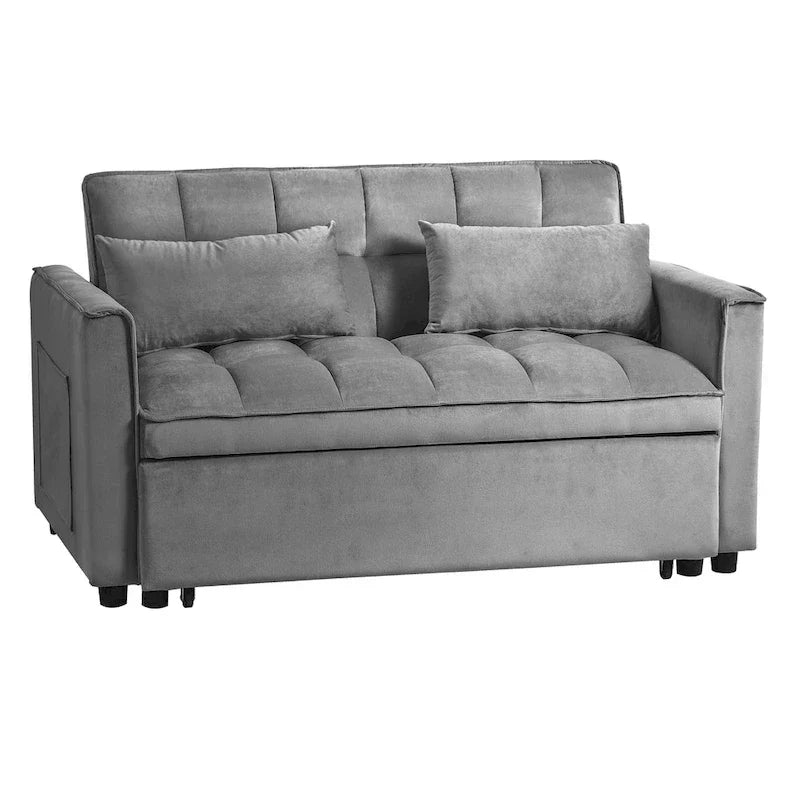 Modern Velvet Futon Loveseat with Reclining Backrest & Pockets, Seats 2 ??Dark Gray / Light Gray / Blue / Black