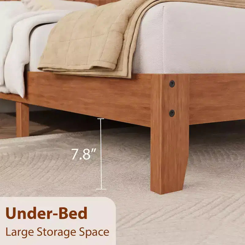 Wooden Platform Bed Frame with Headboard, Full Size Mattress Foundation with Wooden Slat Support, No Box Spring Needed, Easy Assembly, Light Brown