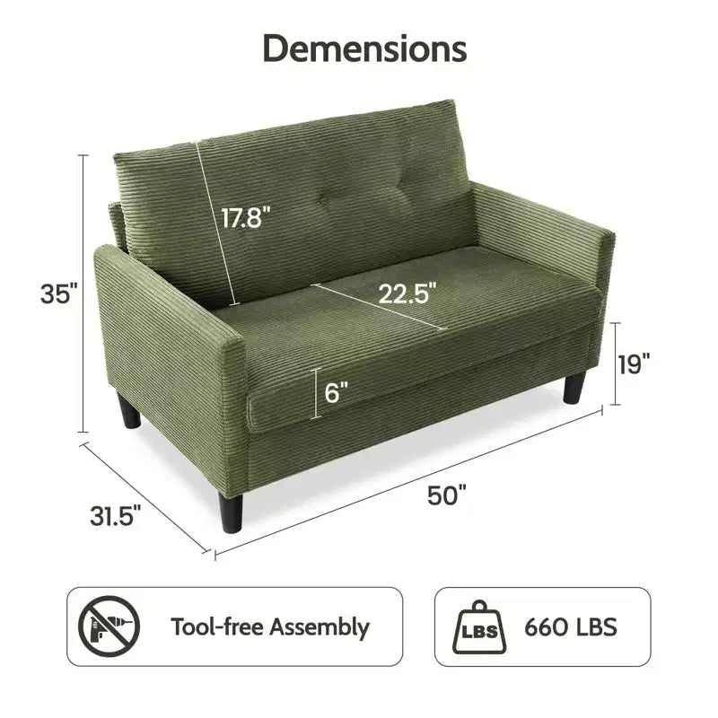 Small Loveseat Sofa, Comfy Couch with Thick Cushions, Tool-Free Assembly Loveseat for Bedroom, Small Loveseat for Small Spaces