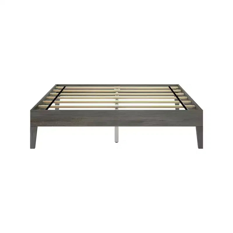Solid Wood Queen Platform Bed Frame with Pine Slats, 14"H, 750 lb Capacity, No Box Spring Needed