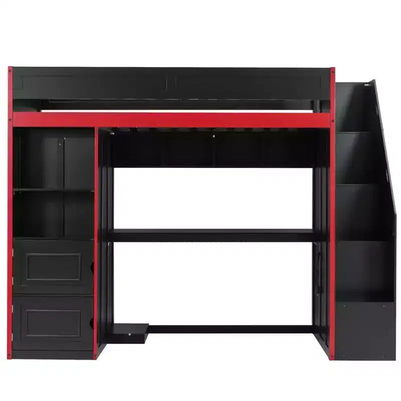 GDFStudio Barnes Gaming Loft Bed with Desk and Storage, LED Lights