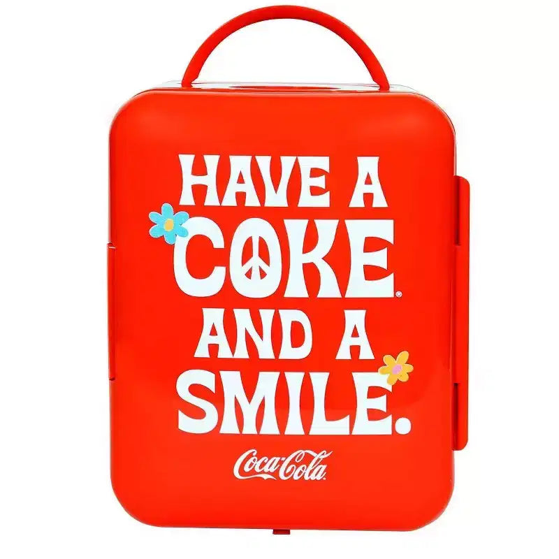 Coca-Cola Smile 1971 Series 4L Cooler/Warmer 12V DC 110V AC Mini Fridge: Dorm Beverage Refrigerator, 6 Can Capacity