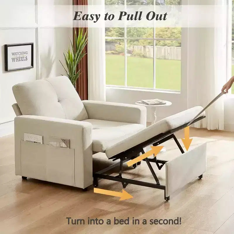 42.5" 3-in-1 Convertible Sleeper Chair Bed with Adjustable Backrest and Side Pockets