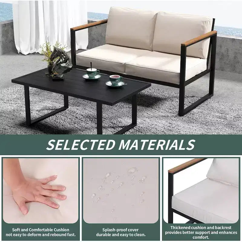 Outdoor Metal Patio Furniture Sets of 4, Outside Seating Furniture with Loveseat and Coffee Table, for Porch, Apartments, Garden