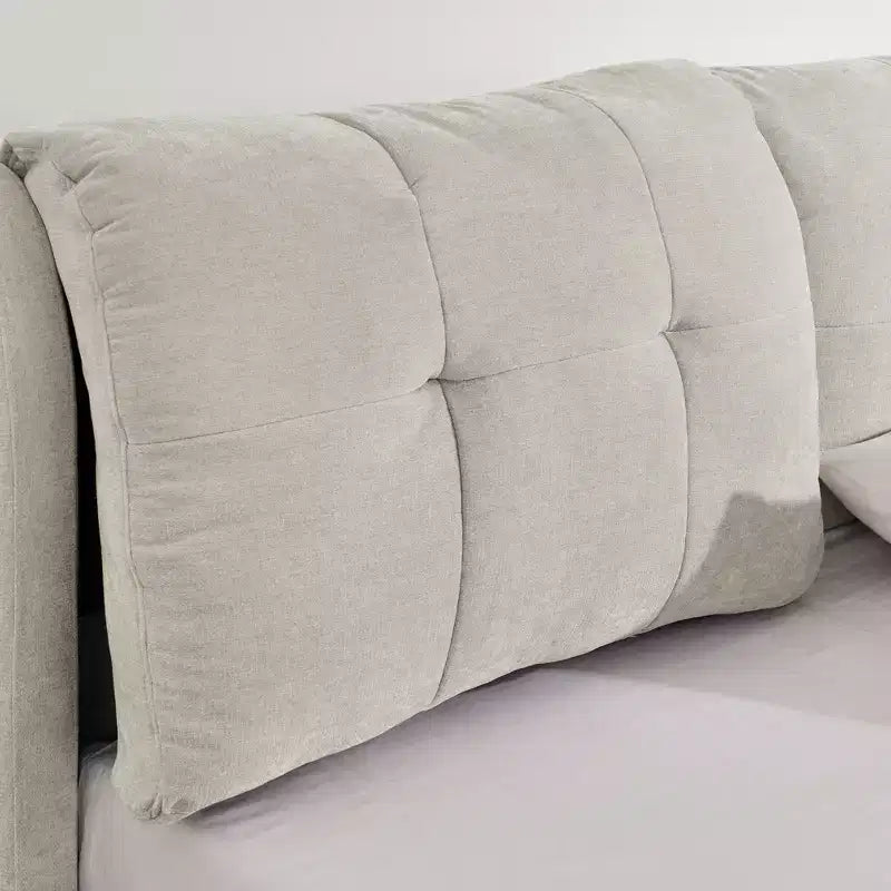Queen/King Storage Platform Bed Frame Chenille Upholstered Bed with Soft Headboard