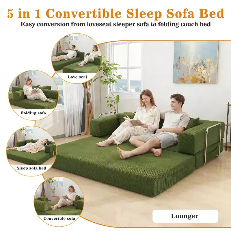 78-Inch Folding Sofa Bed Convertible Corduroy Couch, 4-in-1 Modular Floor Sleeper