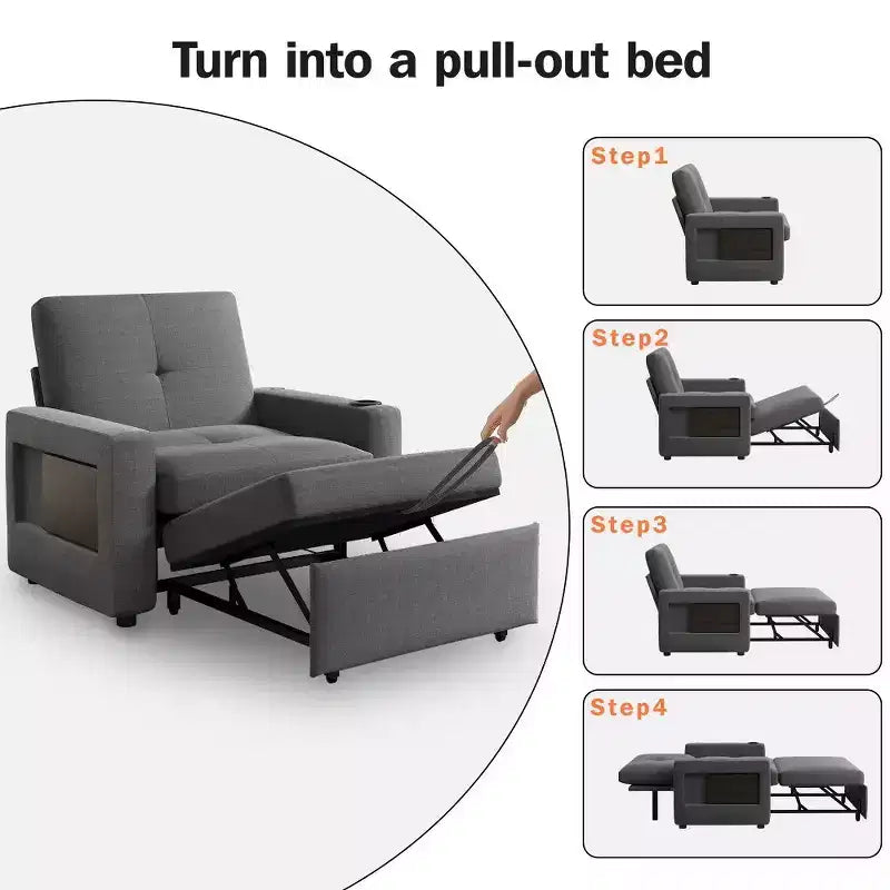 3-in-1 Sleeper Sofa Chair Bed, 42.5 Wide Convertible Pull-Out