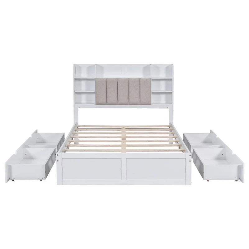 Bed Frame with 4 Under-bed Portable Storage Drawers