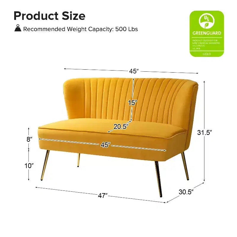 Velvet Nicolas Loveseat Chair Contemporary 2-Seater Sofa for Living Room and Bedroom Tufted Back Loveseat | Karat Home