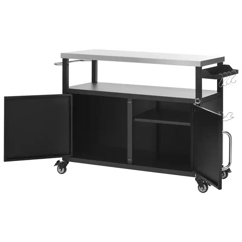 54.5" Outdoor Kitchen Island with Stainless Steel Top, Spice & Towel Rack, Black