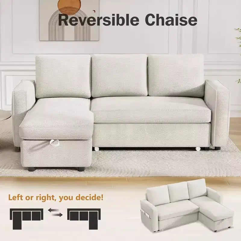 Dyonery 81 Sleeper Sofa Bed, 2 in 1 Pull Out Couch with Reversible Storage Chaise