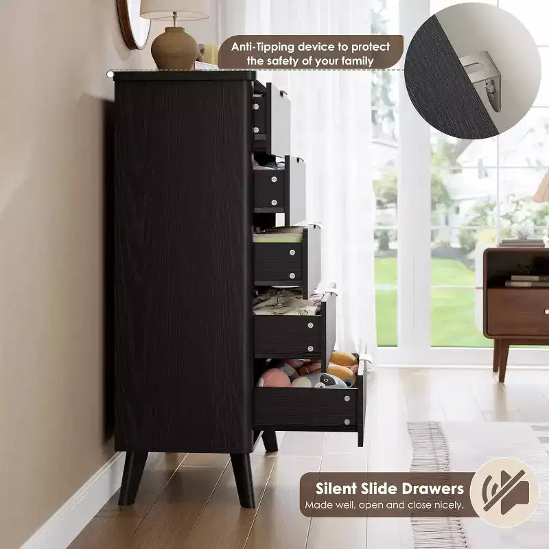 5-Drawer Fluted Dresser, 47.2-Inch Tall Chest of Drawers, Curved Design