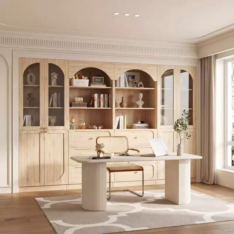 Besiost Combination Pantry cabinet with doors, Set of 2 bookcase with glass doors and shelves