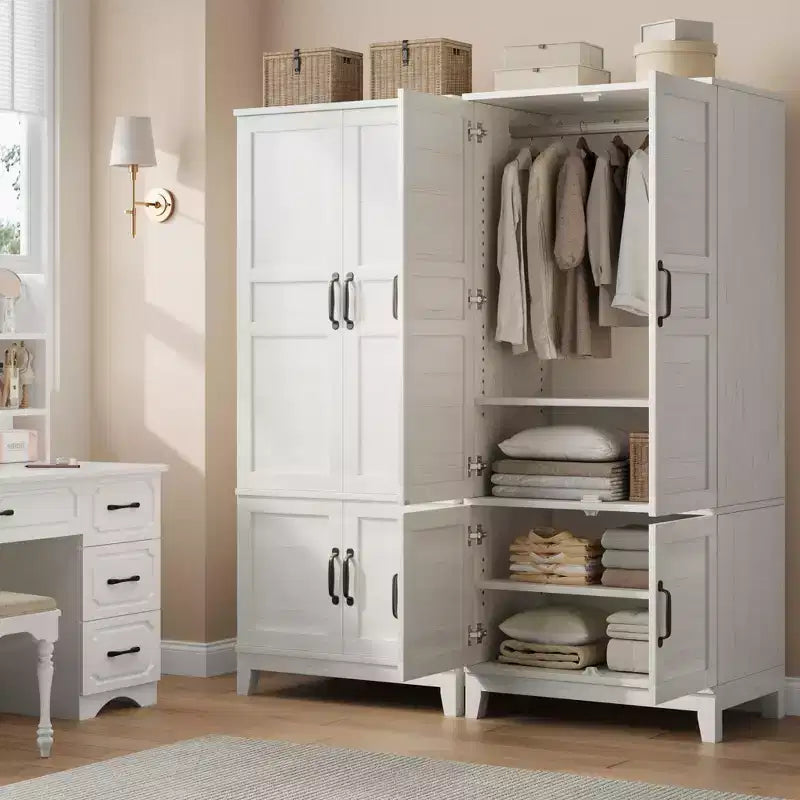Armoire Wardrobe Closet with 4 Doors,72 in Wooden Wardrobe Cabinet with Hanging Rod, Freestanding Tall Clothing Armoire Storage Cabinet