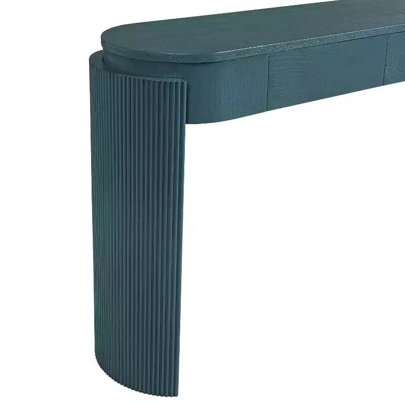 Oval-Top Console Table with Fluted Curved Legs & Dual Hidden Drawers