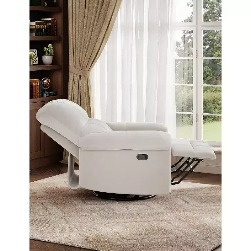 Oversized Swivel Rocker Recliner Chair, Overstuffed Chenille Upholstery, Padded Armrests, Infinite Recline, 350 lb Capacity, for Living Room