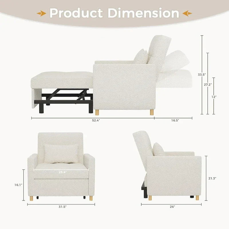 AECOJOY 3 in 1 Sleeper Sofa Chair w/ Pillow &Convertible Backrest