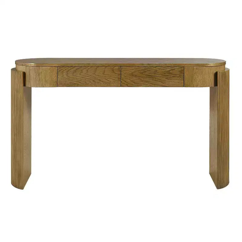 Oval-Top Console Table with Fluted Curved Legs & Dual Hidden Drawers