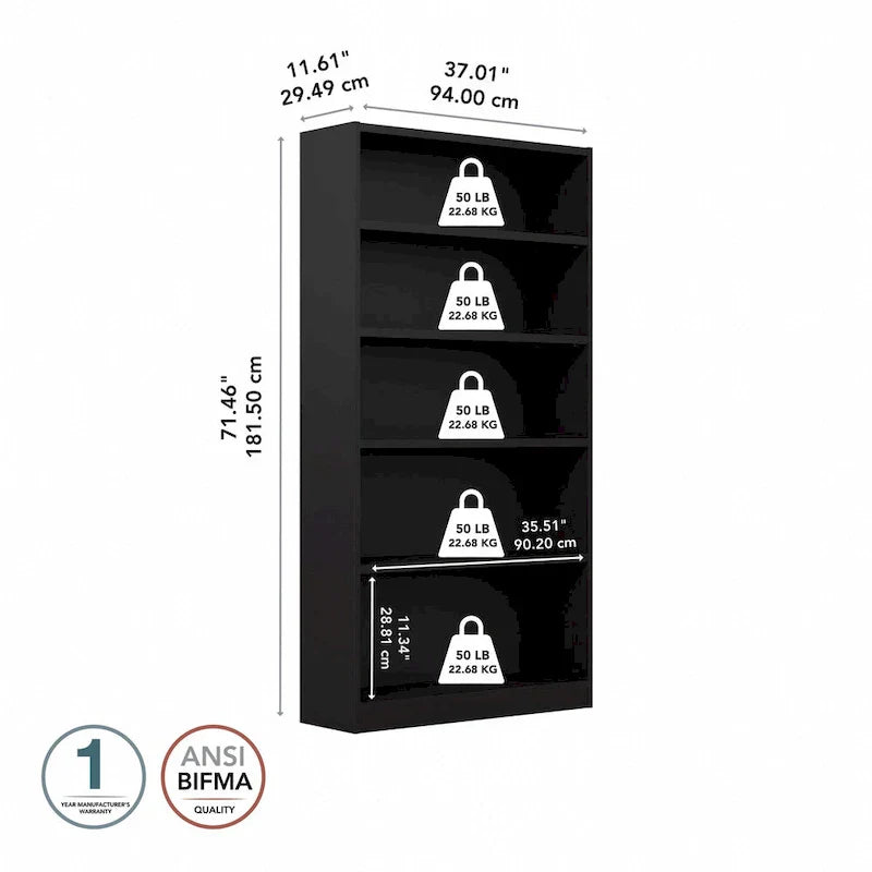 Universal Tall 5 Shelf Bookcase Storage by Bush Furniture