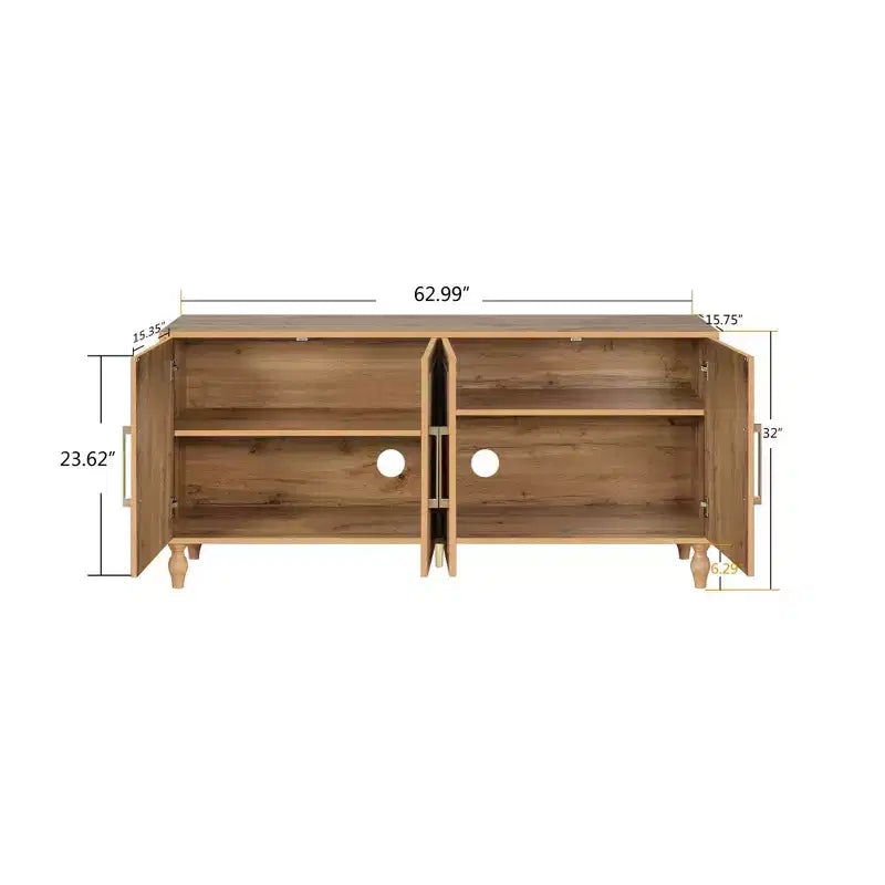 Large Storage Cabinet with Metal Handle, Carved Flower Doors, Wooden Mordern Sideboard Console with Adjustable Shelves