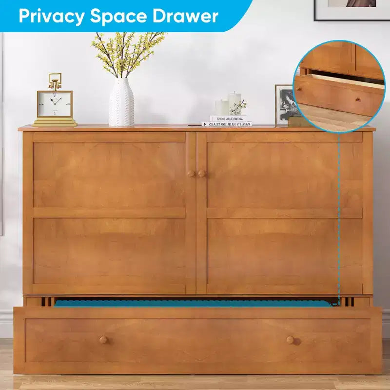 Murphy Bed Cabinet, Modern Murphy Bed Queen with Mattress, Built-in USB Charging Station & Drawers