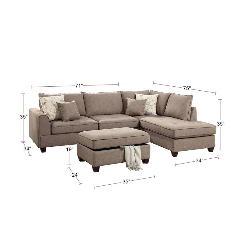 3 Piece Fabric Sectional Sofa