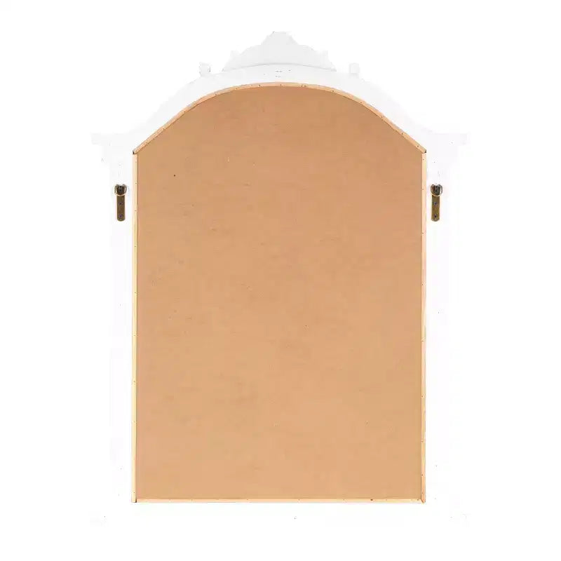 37"x28" Wooden Arched Scroll Wall Mirror with Brown Distressing Cream: No Assembly, Modern Decor