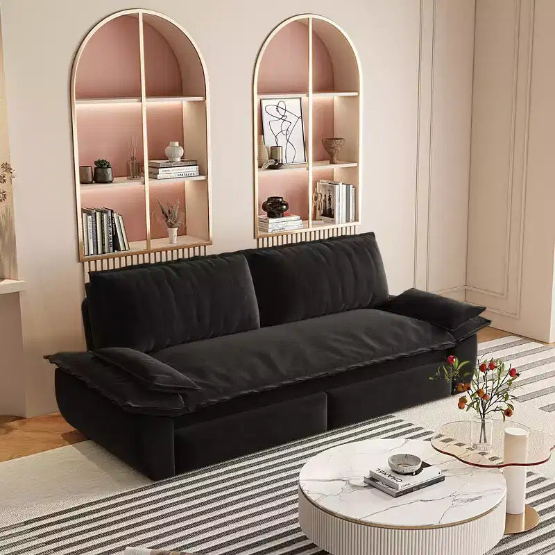 3-in-1 Convertible Queen Sleeper Sofa with Velvet Upholstery