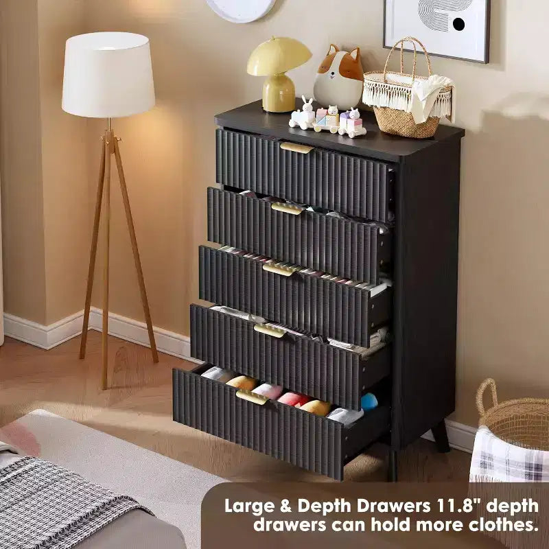 5-Drawer Fluted Dresser, 47.2-Inch Tall Chest of Drawers, Curved Design