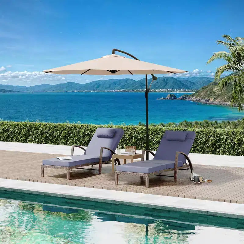 Coolmee Outdoor Chaise Lounge Set of 2 Rattan Patio Folding Chaise Lounge Adjustable 5 Position Back Patio Pool Lounge Chair with Cushion Pillow