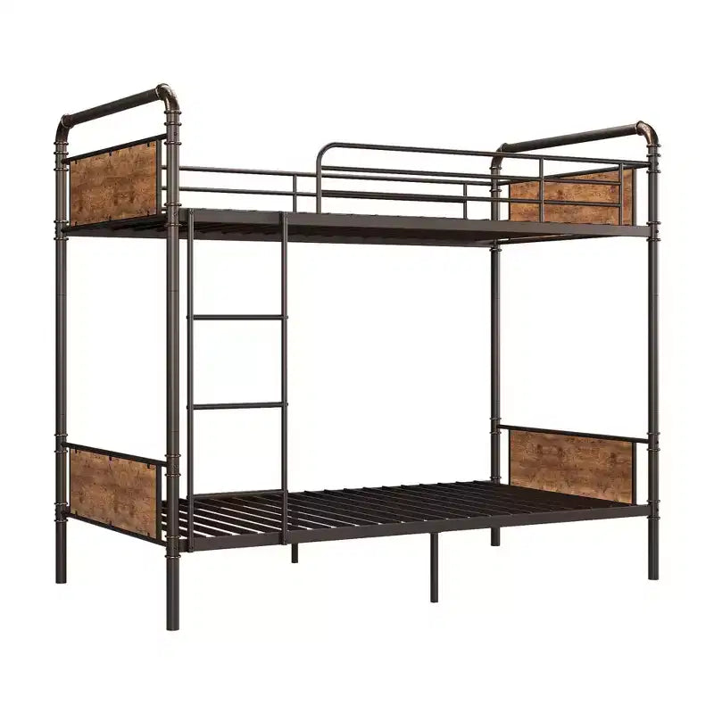 Twin Bunk Bed, Heavy Duty Industrial Metal Bunkbeds with Safety Guard Rails, Convertible to Two Beds
