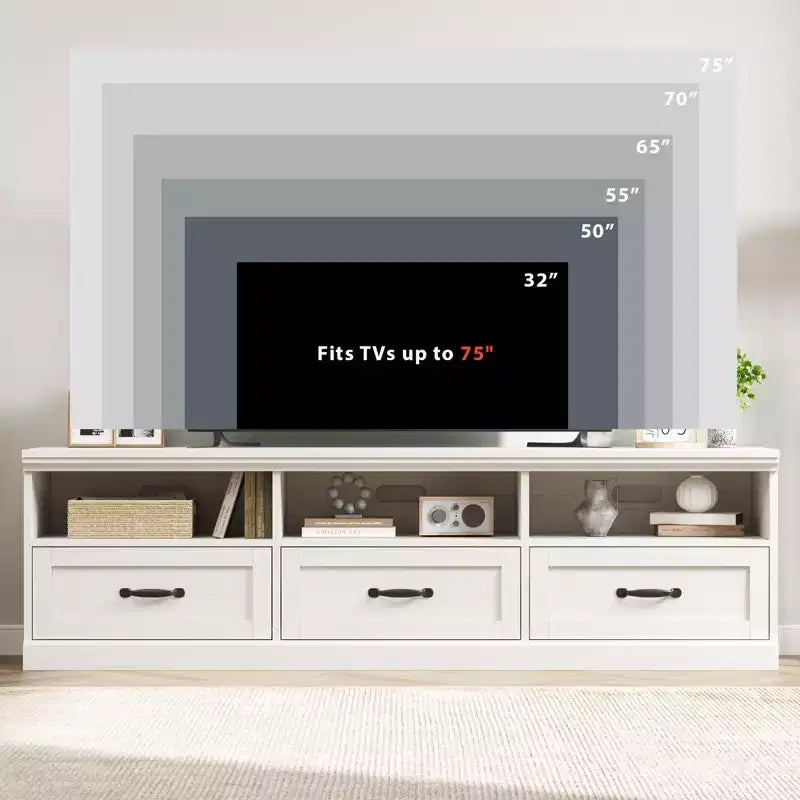 70" TV Stand for TVs up to 80", Mid Century Modern Entertainment Center with Drawers & Shelves