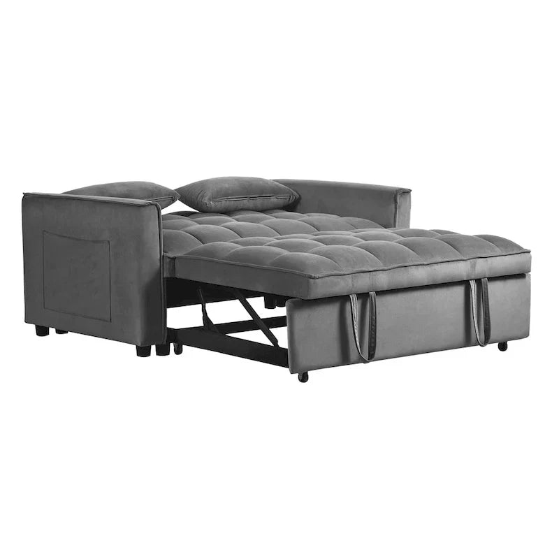 Modern Velvet Futon Loveseat with Reclining Backrest & Pockets, Seats 2 ??Dark Gray / Light Gray / Blue / Black