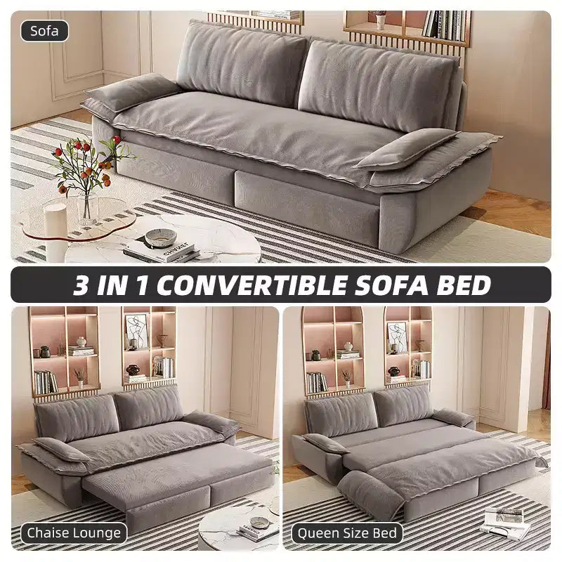 3-in-1 Convertible Queen Sleeper Sofa with Velvet Upholstery