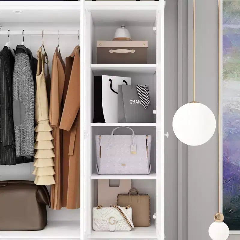 Wardrobe with Mirror 3 Doors 5 Drawers Classic Style