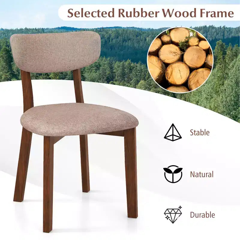 Costway Upholstered Dining Chairs Set of 4 with Solid Rubber Wood Frame, Curved Backrest Brown/Grey
