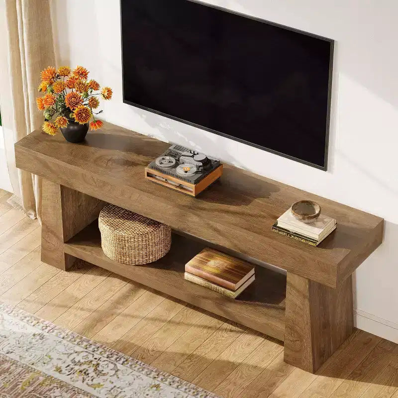 Lantine 63-Inch TV Stand for 55/60/65/70-Inch TVs, 2-Tier Wooden Entertainment Center, Media Console Table for Living Room, Bedroom