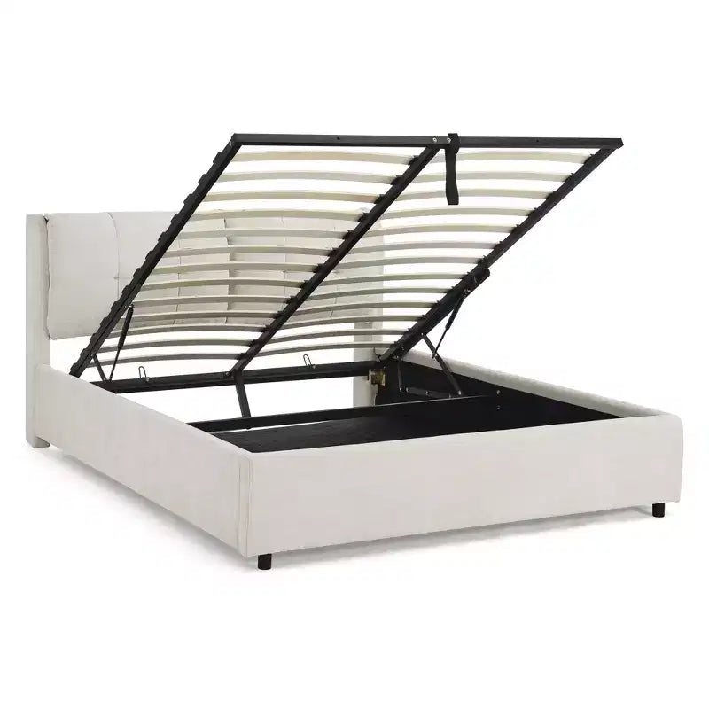 Queen/King Storage Platform Bed Frame Chenille Upholstered Bed with Soft Headboard