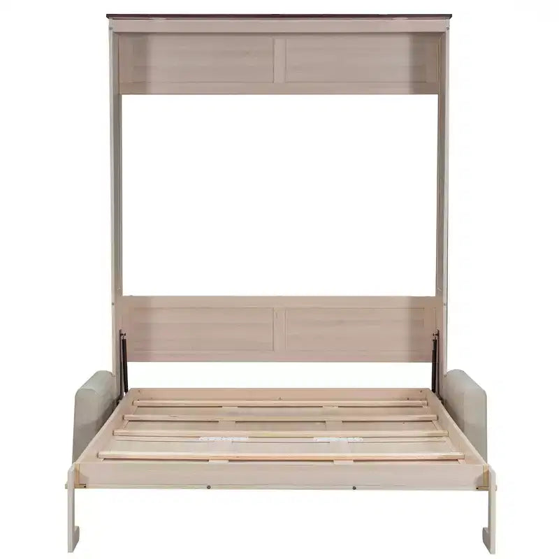 Queen Size Murphy Bed with Sofa and LED Lights – Beige